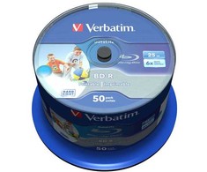 Verbatim BD-R SL, Hard Coat protective layer Wide Inkjet Printable, 25GB, Spindle, 43812, 6x, 50-pack, do archiwizacji danych