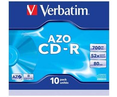 Verbatim CD-R, 43327, AZO Crystal, 10 vnt. pakuotė, 700 MB, 52x, 80 min., 12 cm, nespausdinamas, dėžutėje, duomenų archyvavimui