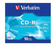 Verbatim CD-R, 43415, Extra Protection, 10-pack, 700MB, 52x, 80min., 12cm, bez możliwości nadruku, slim box, PROMO, do archiwizacj