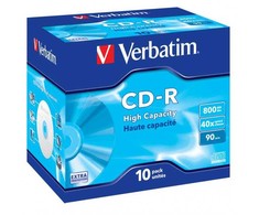 Verbatim CD-R, 43428, High Capacity, 10-pack, 800MB, 40x, 90min., 12cm, bez możliwości nadruku, jewel box, do archiwizacji danych