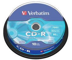 Verbatim CD-R, 43437, Extra Protection, 10-pack, 700MB, 52x, 80min., 12cm, bez możliwości nadruku, cake box, do archiwizacji danyc