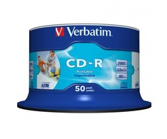 Verbatim CD-R, 43438, AZO Wide Inkjet Printable - No ID Branded, 50-pack, 700MB, 52x, 80min., 12cm, spindle, do archiwizacji danyc