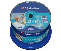 Verbatim CD-R, 43438, AZO Wide Inkjet Printable - No ID Branded, 50-pack, 700MB, 52x, 80min., 12cm, spindle, do archiwizacji danyc