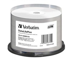 Verbatim CD-R, 43745, DataLifePlus Wide Inkjet Printable, 50-pack, 700MB, 52X, 80min., 12cm, spindle, do archiwizacji danych