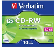 Verbatim CD-RW, 43148, SERL Scratch Resistant, 10-pack, 700MB, 12x, 80min., 12cm, bez możliwości nadruku, jewel box, do archiwizac