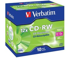 Verbatim CD-RW, 43148, SERL Scratch Resistant, 10-pack, 700MB, 12x, 80min., 12cm, bez możliwości nadruku, jewel box, do archiwizac