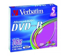 Verbatim DVD-R, Colour, 43557, 4.7GB, 16x, slim box, 5-pack, bez możliwości nadruku, 12cm, do archiwizacji danych