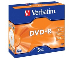 Verbatim DVD-R, Matt Sidabrinis, 43519, 4.7GB, 16x, jewel box, 5-pack, bez możliwości nadruku, 12cm, do archiwizacji danych