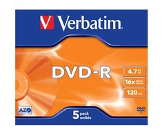 Verbatim DVD-R, Matt Sidabrinis, 43519, 4.7GB, 16x, jewel box, 5-pack, bez możliwości nadruku, 12cm, do archiwizacji danych