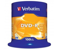 Verbatim DVD-R, Matt Sidabrinis, 43549, 4.7GB, 16x, spindle, 100-pack, bez możliwości nadruku, 12cm, do archiwizacji danych