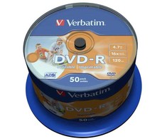 Verbatim DVD-R, Wide Inkjet Printable No ID Brand, 43533, 4.7GB, 16x, spindle, 50-pack, 12cm, do archiwizacji danych