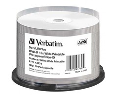 1x50 Verbatim DVD-R 4,7GB 16x platus, blizgus vandeniui atsparus spaudinys