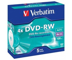 Verbatim DVD-RW, Matt Sidabrinis, 43285, 4.7GB, 4x, jewel box, 5-pack, bez możliwości nadruku, 12cm, do archiwizacji danych