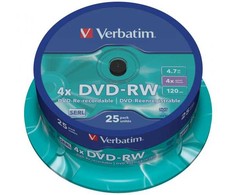 „Verbatim“ DVD-RW, matinės sidabrinės spalvos, 43639, 4,7 GB, 4x, ašies formos, 25 vnt. pakuotė, nespausdinamas, 12 cm, duomenų archyvavimui