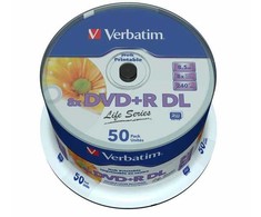 Verbatim DVD+R DL, Double Layer Inkjet Printable, 97693, 8.5GB, 8x, spindle, 50-pack, 12cm, do archiwizacji danych