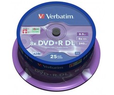 Verbatim DVD+R DL, Double Layer Matt Sidabrinis, 43757, 8.5GB, 8x, spindle, 25-pack, 12cm, do archiwizacji danych