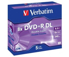 Verbatim DVD+R DL, Double Layer Matt Sidabrinis, 43541, 8.5GB, 8x, jewel box, 5-pack, bez możliwości nadruku, 12cm, do archiwizacji da