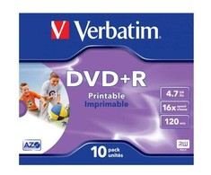 Verbatim DVD+R, Wide Inkjet Printable ID Brand, 43508, 4.7GB, 16x, jewel box, 10-pack, 12cm, do archiwizacji danych