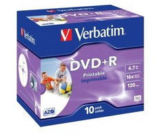 Verbatim DVD+R, Wide Inkjet Printable ID Brand, 43508, 4.7GB, 16x, jewel box, 10-pack, 12cm, do archiwizacji danych