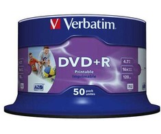 Verbatim DVD+R, Wide Inkjet Printable No ID Brand, 43512, 4.7GB, 16x, spindle, 50-pack, 12cm, do archiwizacji danych