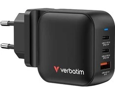 Laidinis įkroviklis Verbatim Mini GaN 70W 2xUSB-C PD/1x USB-A QC juodos spalvos 32229