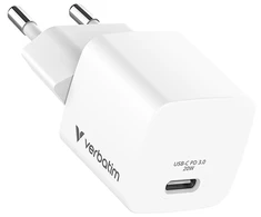 Verbatim, Įkroviklis Mini GaN 1 x USB-C, balta, 20 W, do użytku w pomieszczeniach