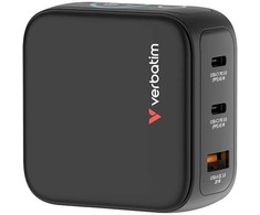 Verbatim, Mini kroviklis GaN su wyświetlaczem i kablem 2 x USB-C / 1 x USB-A, pilka, 65W, Wymienne wtyczki EU, UK, USA