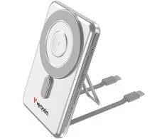 „Verbatim Charge ‘n’ Go 2C“ magnetinė belaidė išorinė baterija su stovu, 5000 mAh, 2 × USB-C, Sidabrinis