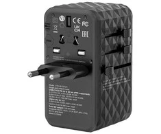 WORLD „Verbatim“, pasaulinis kelioninis adapteris UTA-06 GaN III 2x USB-C PD, QC 4+, 2x USB-A QC 3.0, juodas, 100 W