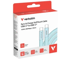 Kabelis Verbatim Sync &amp; Charge SoftTouch USB-C į USB-C 100W PD3.0 120cm žydros spalvos 30276
