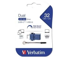 Verbatim USB flash disk OTG, USB 3.0, 32GB, Dual, mėlyna, 49966, USB A / USB C, su oczkiem na Pakabutis