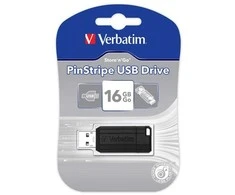 Verbatim USB flash disk, USB 2.0, 16GB, PinStripe, Store N Go, juoda, 49063, USB A, su wysuwanym złączem