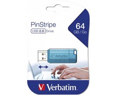 „Verbatim“ USB atmintinė, USB 2.0, 64 GB, „PinStripe“, „Store N Go“, mėlyna, 49961, USB A, su ištraukiama jungtimi