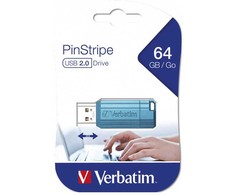 „Verbatim“ USB atmintinė, USB 2.0, 64 GB, „PinStripe“, „Store N Go“, mėlyna, 49961, USB A, su ištraukiama jungtimi