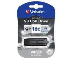 Verbatim USB flash disk, USB 3.0, 16GB, V3, Store N Go, juoda, 49172, USB A, su wysuwanym złączem