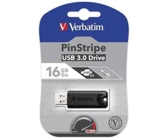 Verbatim USB atmintinė, USB 3.0, 16GB, PinStripe, Store N Go, juoda, 49316, USB A, su ištraukiama jungtimi