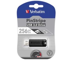 Verbatim USB atmintinė, USB 3.0, 256 GB, PinStripe, Store N Go, juoda, 49320, USB A, su ištraukiama jungtimi