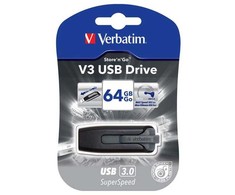 „Verbatim“ USB atmintinė, USB 3.0, 64 GB, V3, „Store N Go“, juoda, 49174, USB A, su ištraukiama jungtimi