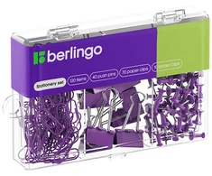 Rinkinys biurowy spinacze klipy pinezki violetinė, 1szt. Berlingo, 120 vnt w opakowaniu