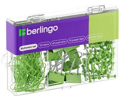 Rinkinys biurowy spinacze klipy pinezki žalia, 1szt. Berlingo, 120 vnt w opakowaniu