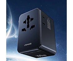 Adapteris USAMS 4-in-1 Univesal kelioninis įkroviklis T72 65W US/AU/EU/UK juodos spalvos
