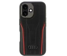 Apple iPhone 16 Audi Genuine Leather MagSafe (AU-TPUPCMIP16-R8/D3-RD) dėklas telefonui juodos ir raudonos spalvos