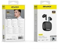 Ausinės belaidės AWEI TA19 ANC Bluetooth 6.0 TWS + doko stotelė juoda