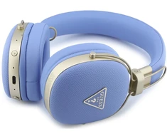 Guess PU Grained Triangle Auksinė Metal Logo ENC belaidės ausinės, mėlynos