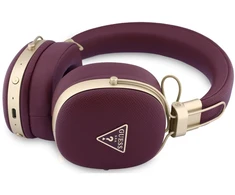Ausinės su lankeliu ant galvos Guess Grained Triangle Auksinė Logo Bluetooth ENC bordo spalvos