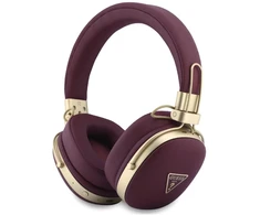 Ausinės su lankeliu ant galvos Guess Grained Triangle Auksinė Logo Bluetooth ENC bordo spalvos