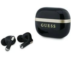 Guess Auksinė Line blizgaus paviršiaus TWS belaidės ausinės, juodos
