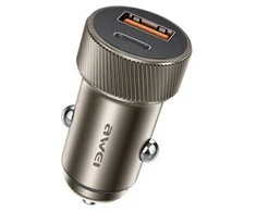 AWEI automobilinis įkroviklis C-857 33W USB+USB-C rudos spalvos