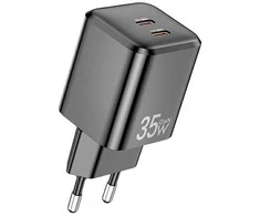 AWEI laidinis įkroviklis PD65-EU 35W 2x USB-C juodos spalvos GaN