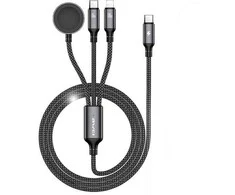 AWEI kabelis W23 3in1 usb-c/lightning/watch 100W/10W/2.5W juodos spalvos